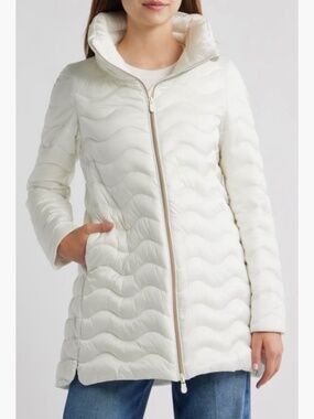 Save The Duck Livette Wavy Quilted Water Repellent Puffer Jacket Off White SZ4/L